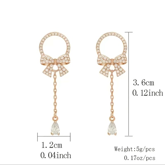 Elegant Bow Water Drop Pendant Stud Earrings - Picture 4 of 7